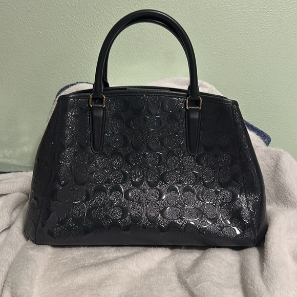 Coach Navy Blue Debossed Patent Carryall Handbag or crossbody - Picture 3 of 8